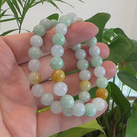 Genuine Jadeite Jade Round Multiple Colors Beads Bracelet ( 9.5 mm)