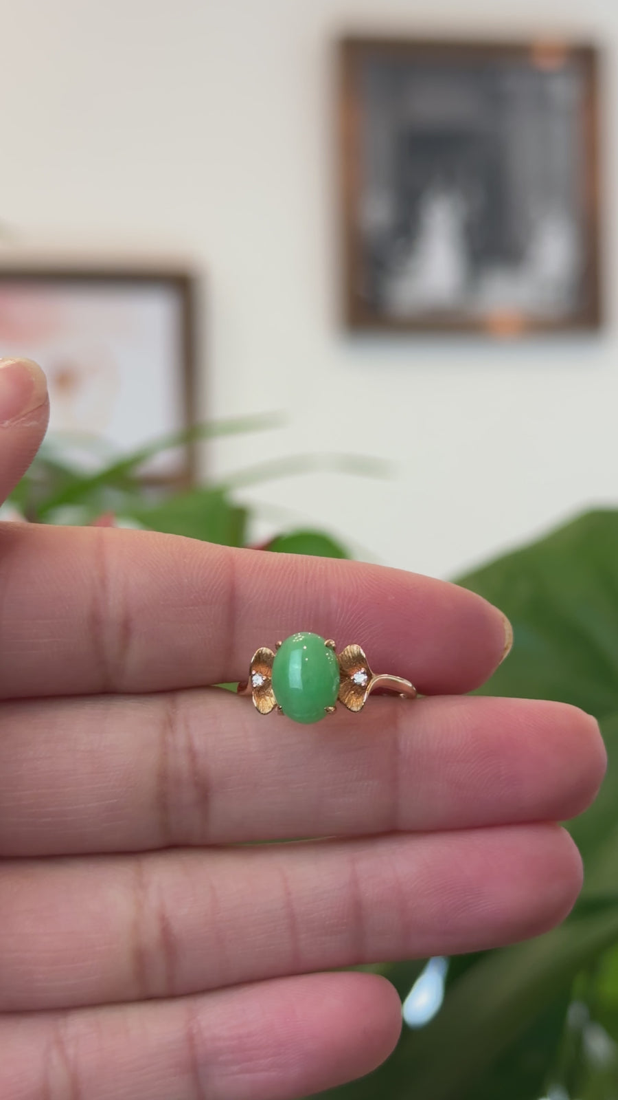 Baikalla™ "Aretha" 18k Rose Gold Natural Imperial Jadeite Morning Glory Engagement Ring