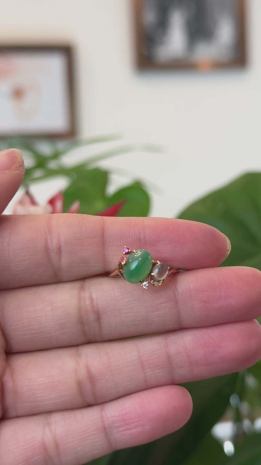 Baikalla™ 18k Rose Gold Natural Imperial Jadeite Morning Glory Engagement Ring