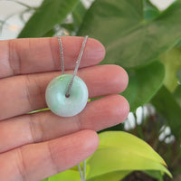 Baikalla "Good Luck Button" Necklace Ice Green Jadeite Jade Pendant