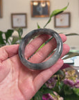 Baikalla Natural Black Wuji Jadeite Jade "Half Round" Bangle Bracelet (55.6mm) 