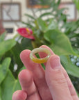 Baikalla Green & Yellow Burmese Jadeite Jade Traditional Ring 