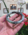Baikalla Natural Black Wuji & Green Jadeite Jade "Half Round" Bangle Bracelet (56.5mm) 