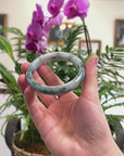 Baikalla Light Green W/ Blue-Green Flowers Jadeite Jade "Half Round" Bangle Bracelet (61.3mm) 