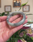 Baikalla Natural Black Wuji & Light Green Jadeite Jade "Half Round" Bangle Bracelet (54.3mm) 