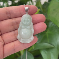 Baikalla™ "Standing Buddha" Genuine Green Jadeite Buddha Pendant Necklace With Silver Bail