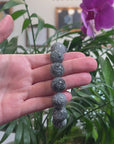 Baikalla Natural Grey & Black Wuji Burmese Jadeite Jade Carved Bead Bracelet