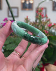 Baikalla Bamboo Carving Natural Forest-Green Jadeite Jade "Half Round" Bangle Bracelet (56.4mm) 