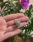 Baikalla "Ping An Kou" (Good Luck Button) Blue-Green Jadeite Jade Pendant Necklace