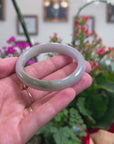 Baikalla Natural Light Lavender W/ Oil-Green Patch Jadeite Jade "Oval" Bangle Bracelet (54mm) 