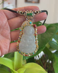 Genuine Burmese Ice White Jadeite Jade Guanyin Pendant Necklace