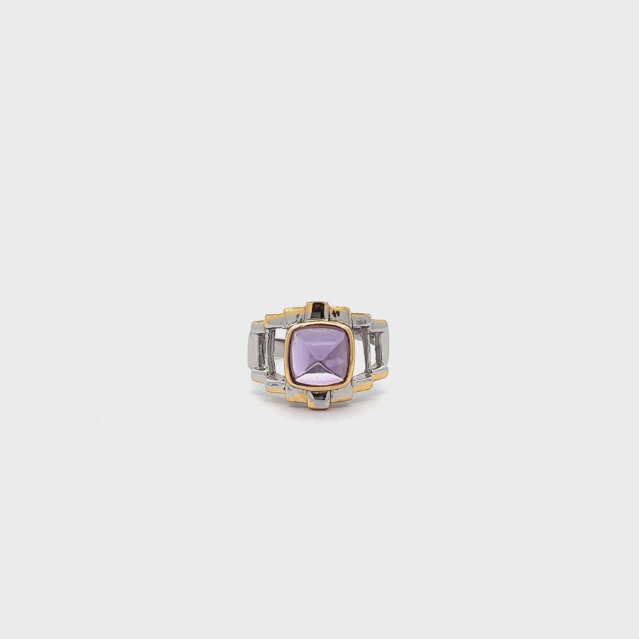Baikalla Antique Sterling Silver Gold Plated Two Tone Adjustable Amethyst Ring