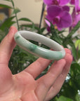 Baikalla Light Green W/ Vibrant Green Flowers Jadeite Jade "Half Round" Bangle Bracelet (58.2mm) 