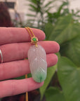 Genuine White Green Jadeite Jade Jin Zhi Yu Ye (Leaf) Necklace