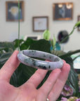 Baikalla Natural Light Lavender W/ Deep Blue-Green Flowers Jadeite Jade "Half Round" Bangle Bracelet (59.6mm) 