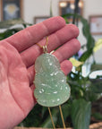 "Goddess of Compassion" 14k Yellow Gold Genuine Burmese Jadeite Jade Guanyin Necklace