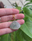 Burmese Ice Blue Green Jadeite Jade Happy Buddha Necklace With 18K Gold Bail
