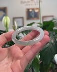 Baikalla Natural Light Green & Icy Oil-Green Patch Jadeite Jade "Traditional Round" Bangle Bracelet (51.8mm) 