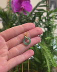 Baikalla Icy Green "Ping An Kou" Jadeite Jade Pendant W/ 18K Yellow Gold Bail & Imperial Jade