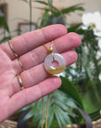 Baikalla "Ping An Kou" (Good Luck Button) 18K Yellow Gold Natural Icy White & Yellow Jadeite Jade Pendant W/ Heart Bail