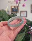 High-End Natural Icy Blue-Green Flower Jadeite Jade "Oval" Bangle Bracelet (55mm) 
