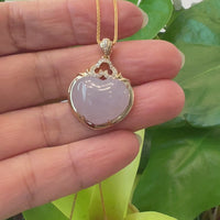 Baikalla 14K Yellow Gold Genuine Burmese Lavender Jadeite Jade Heart Pendant with VS1 Diamonds High Jewelry
