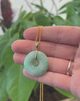 "Good Luck Button" Jadeite Jade Lucky KouKou Pendant With 14K Yellow Gold Bail