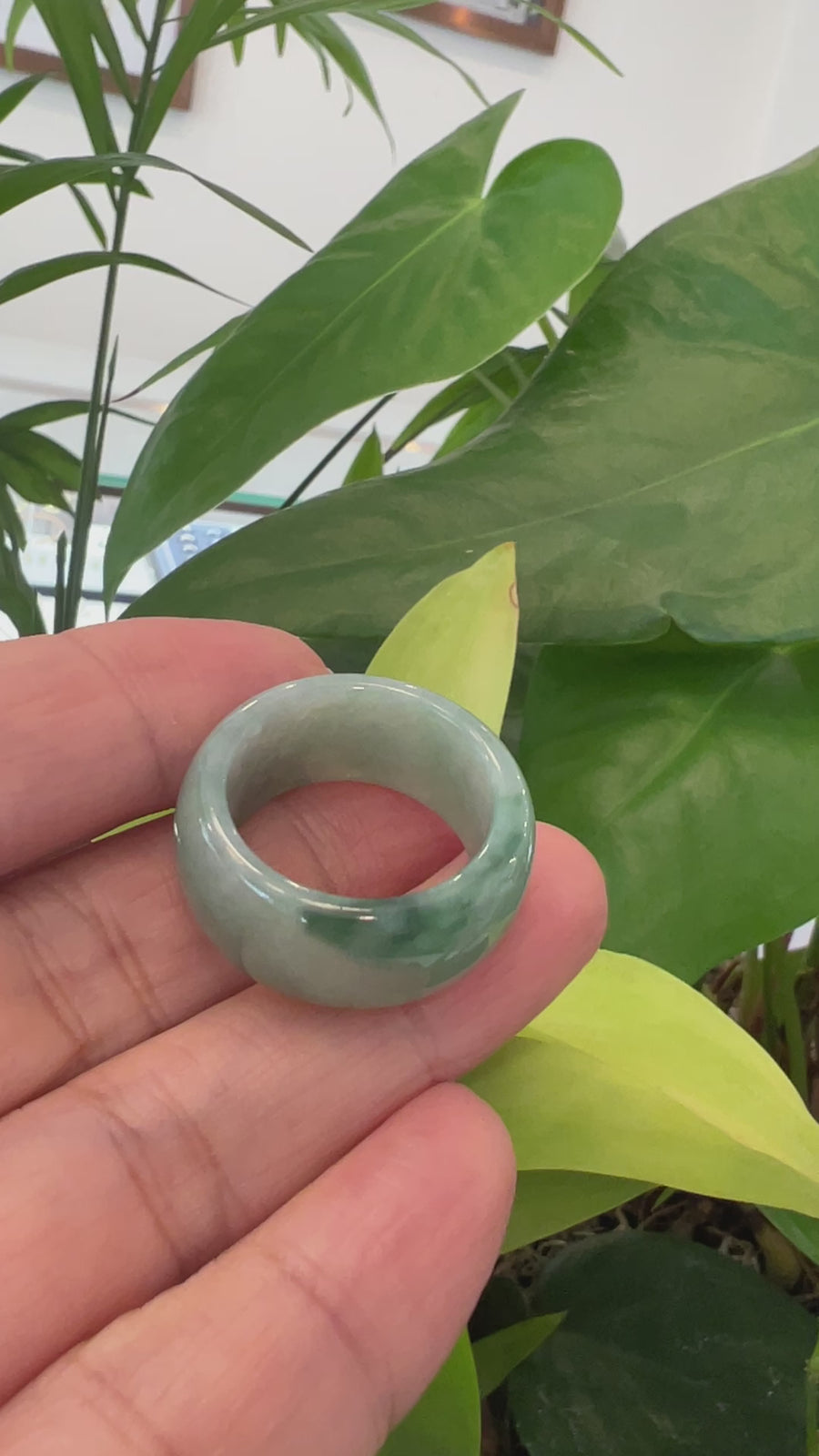 Genuine Burmese Blue-green Jadeite Jade Men's Band Ring