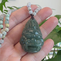 Baikalla™ "Fu Dog" (Guardian Lion) Natural Blue Green Jadeite Jade Necklace Collectibles