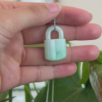 Baikalla Genuine Ice White-Green Jadeite Jade Lock Necklace Pendant