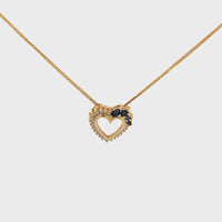 14k Yellow Gold Sapphire and Diamond Heart Pendant Necklace