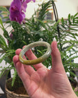 Baikalla Oil-Green W/ Honey-Brown Jadeite Jade "Half Round" Bangle Bracelet (56.8mm) 