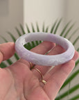 Baikalla Trailing Flower Vine Carving Natural Light Lavender & Green Jadeite Jade "Half Round" Bangle Bracelet (58.1mm) 