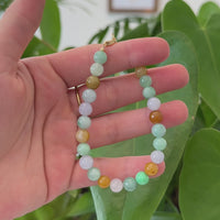 High Multiple Colors Jadeite Jade Beads Bracelet With 18K Yellow Gold Clasp ( 7.5 mm )