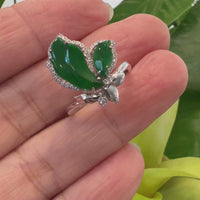 Baikalla 18k White Gold Natural Imperial Jadeite Jade Butterfly Engagement Ring With Diamonds