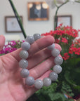 Baikalla Natural Light Lavender-Green W/ Grey Wuji Jadeite Jade Round Bead Bracelet (13.3mm)