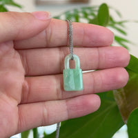 Baikalla Ice and Green Jadeite Jade Lock Necklace Pendant
