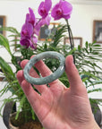Baikalla Blue-Green Flower Jadeite Jade "Half Round" Bangle Bracelet (56.5mm) 