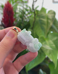 Genuine Burmese Lavender-Green Jadeite Jade PiXiu Pendant Necklace With 18K Gold Bail