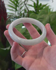 Baikalla "Half Round" Smooth White Jade Bangle Bracelet (62.74mm) 