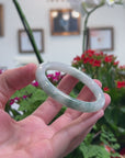 Baikalla Natural Icy Light Blue-Green Flowers Jadeite Jade "Traditional Round" Bangle Bracelet (53mm) 