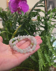Baikalla Icy White & Green Genuine Jadeite Jade Round Bead Bracelet (8mm)