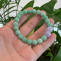 Natural Jadeite Jade Round Green & Lavender Beads Bracelet ( 9 mm )