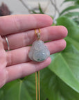 Burmese Blue Jadeite Jade Happy Buddha Necklace With 18K Gold Bail
