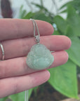 Natural Jadeite Jade Buddha Necklace With Gold Diamond Bail