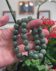 Baikalla Forest-Green Jadeite Jade Large Round Bead Bracelet (12mm)
