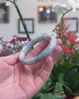 Baikalla Natural Light Blue-Green Flowers Jadeite Jade "Half Round" Bangle Bracelet (56.7mm) 