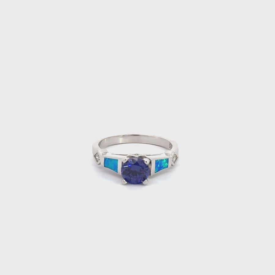 Baikalla™ Sterling Silver Lab Created Opal Promise Ring with Tanzanite