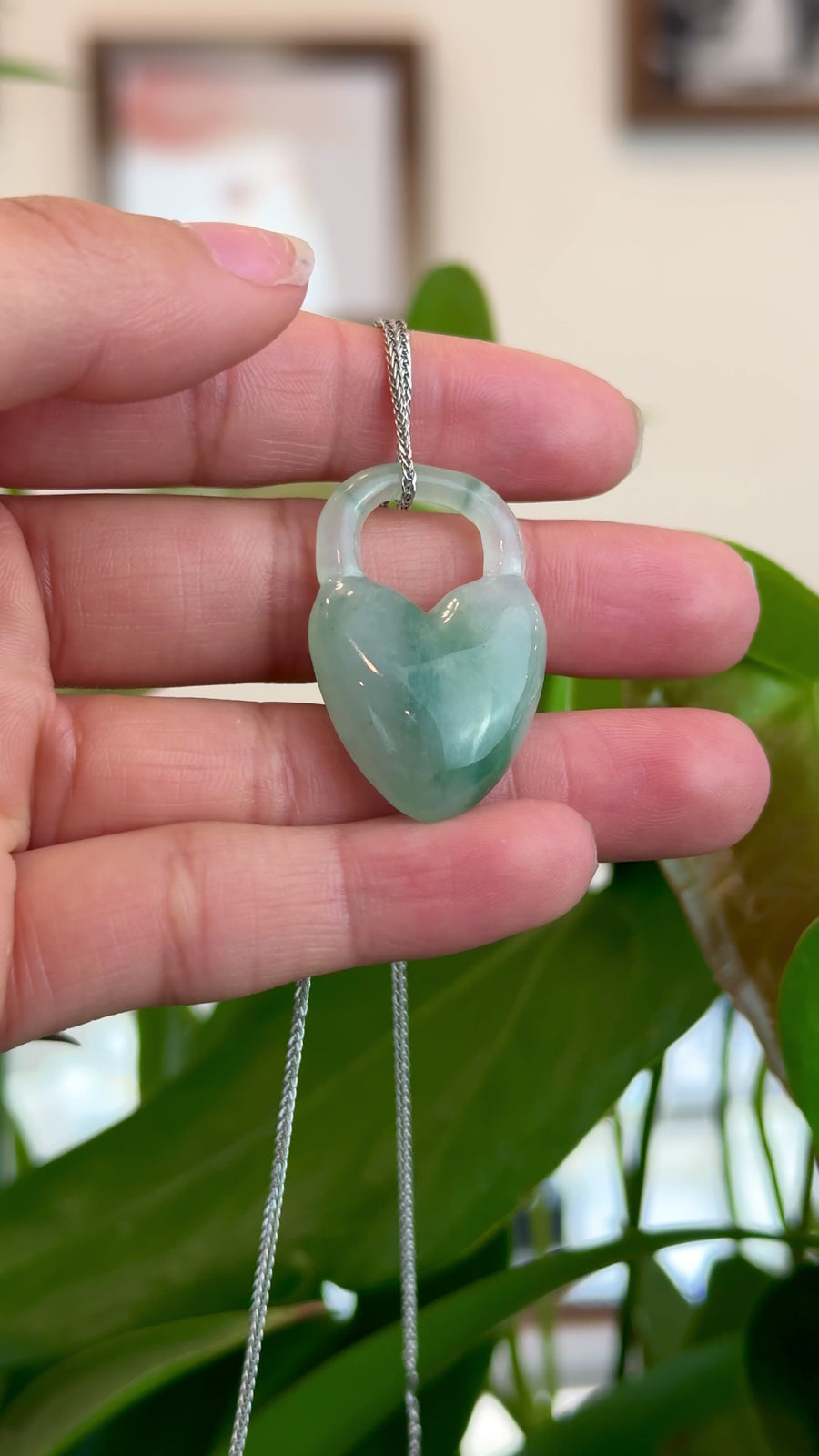 Baikalla Ice Blue-Green Jadeite Jade Heart Lock Necklace Pendant