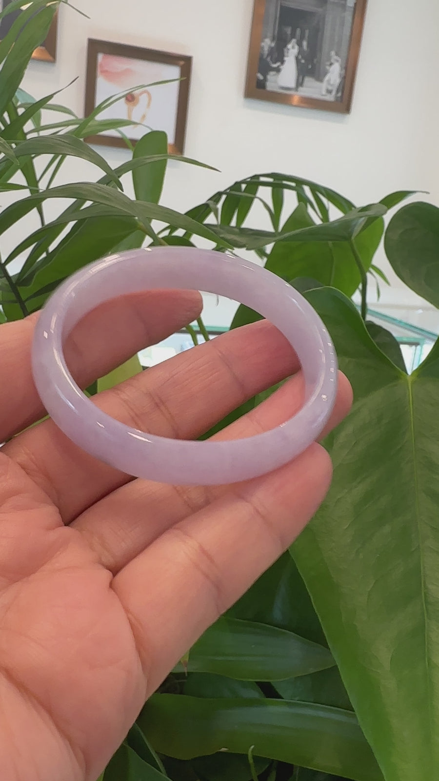 High-quality Lavender Natural Burmese Jadeite Jade Oval Bangle (53.76mm ) #T018